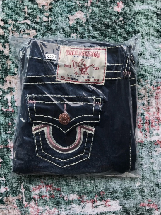True Religion Denim - True Religion Women's Dark Blue Boot Cut Jeans with Pink Accent Stitching